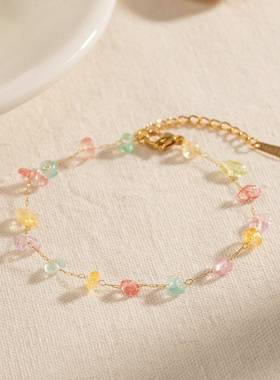 欧美新款夏天小众彩色天然石串珠项链女时尚手链轻奢气质饰品