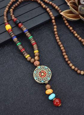 尼泊尔风复古长款项链男女简约藏式吊坠文艺百搭毛衣链民族风配饰