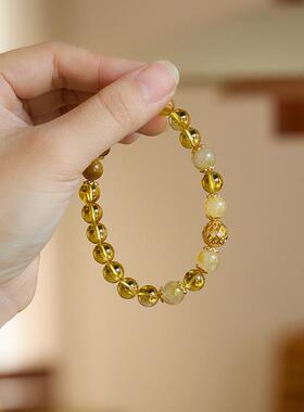 天然8MM压电黄水晶手链女金发晶金玉满堂手串国风高级感手链
