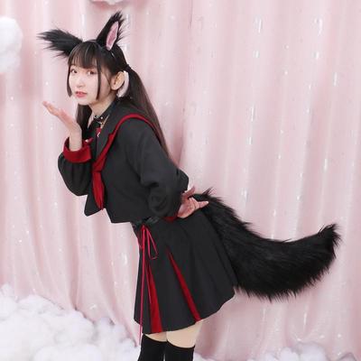 毛绒狐耳狼耳发夹狼尾狐尾饰品兽耳尾巴头饰配饰套装手工