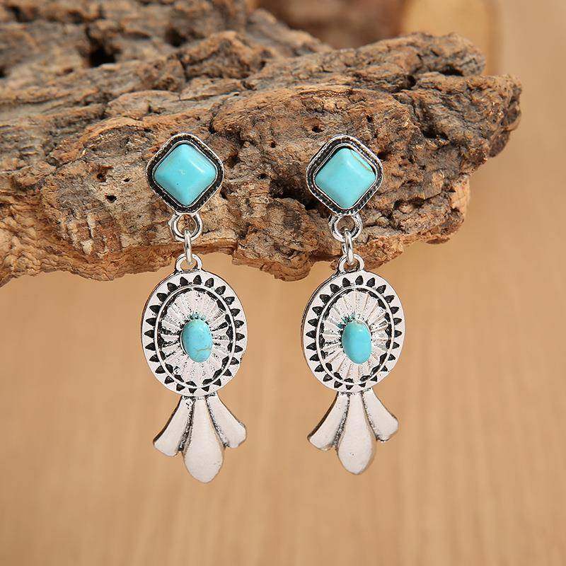 跨境欧美复古独立站新款松石耳环创意镶嵌绿松石耳坠耳饰,饰品/流行首饰/时尚饰品新,耳环,淘宝优惠券,粉丝福利购,淘宝优惠卷