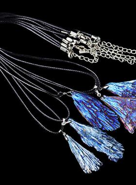 跨境热销黑碧玺电气石电镀蓝色孔雀羽毛吊坠晶簇饰品现货