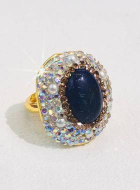 欧美时尚流行青金石镶嵌戒指重工设计厂家