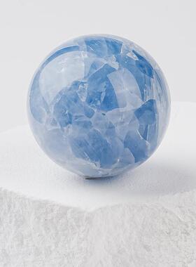 天然蓝晶球天青石球水晶球摆件简约大气绚丽水晶工艺品家居摆件