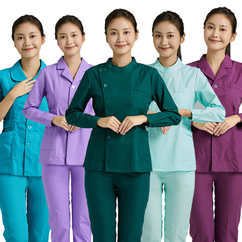 护士服短袖女夏款分体套装月嫂家政养老院急诊护工理员墨绿工作服