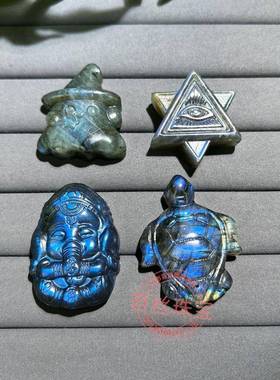 天然水晶雕刻天使翅膀月光石原石挂饰工艺品跨境