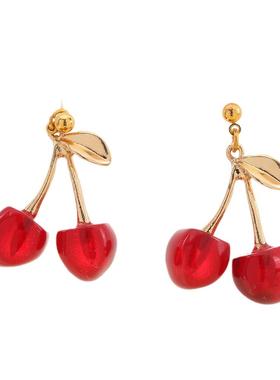 跨境外贸亚马逊新款甜美夏日红色透明樱桃果耳环厂家直销