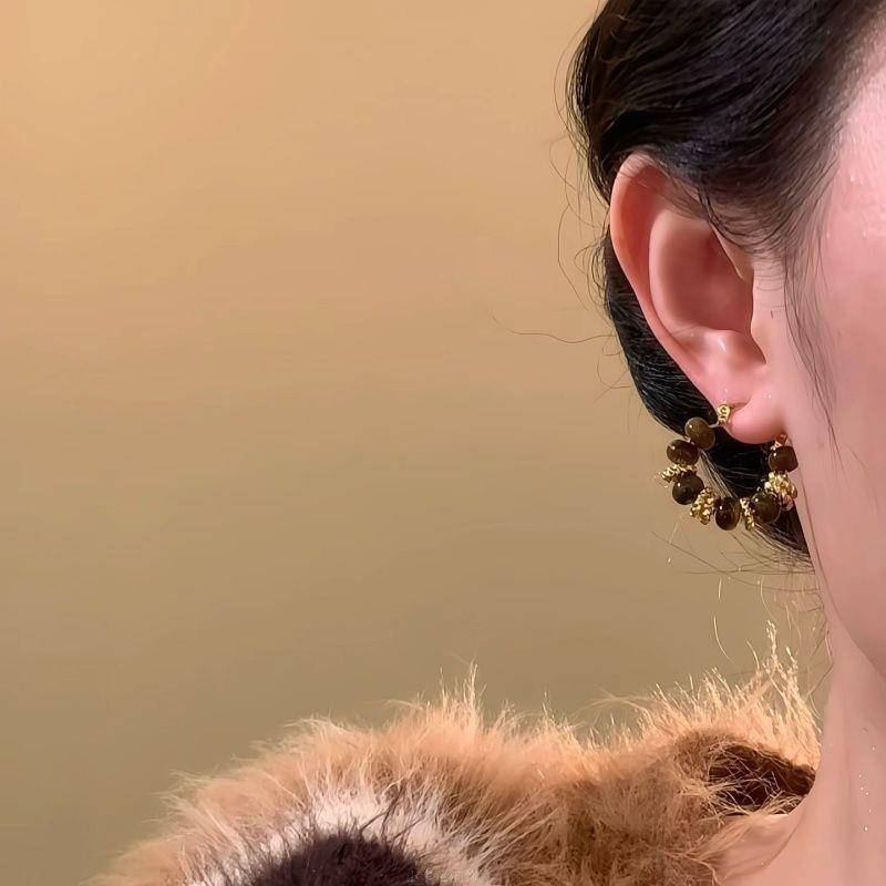 金霞辉映~复古虎眼石金片耳钉耳圈新款贵气轻奢耳环绝美气质耳饰