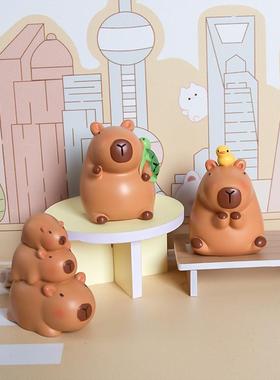 卡皮巴拉迷你小摆件创意可爱少女心卡通公仔树脂桌面摆件礼物