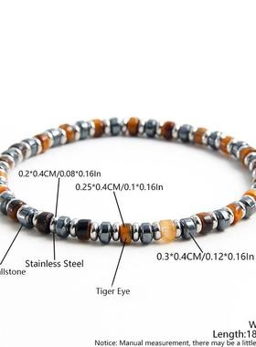欧美热卖圆柱黄虎眼黑胆石天然石串珠手链简约复古男士手串跨境