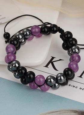 男女配饰三重手链天然虎眼黑曜石黒胆赤铁矿8m10火山珠子手工手绳