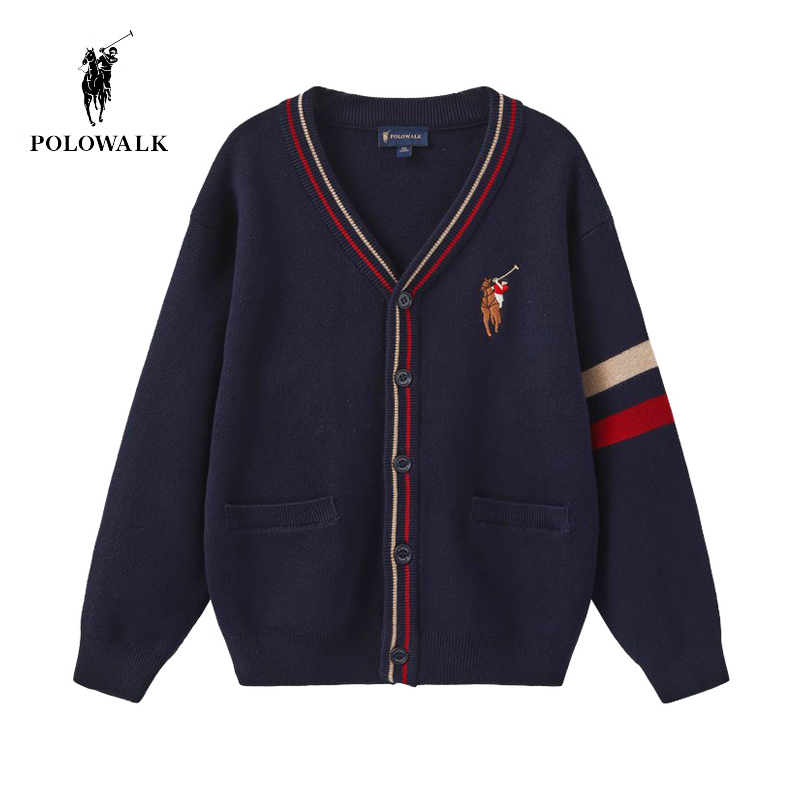 POLOWALK童装男童毛衣开衫春秋季新款保罗儿童学院风V领针织外套,童装/婴儿装/亲子装,毛衣/针织衫,淘宝优惠券,粉丝福利购,淘宝优惠卷