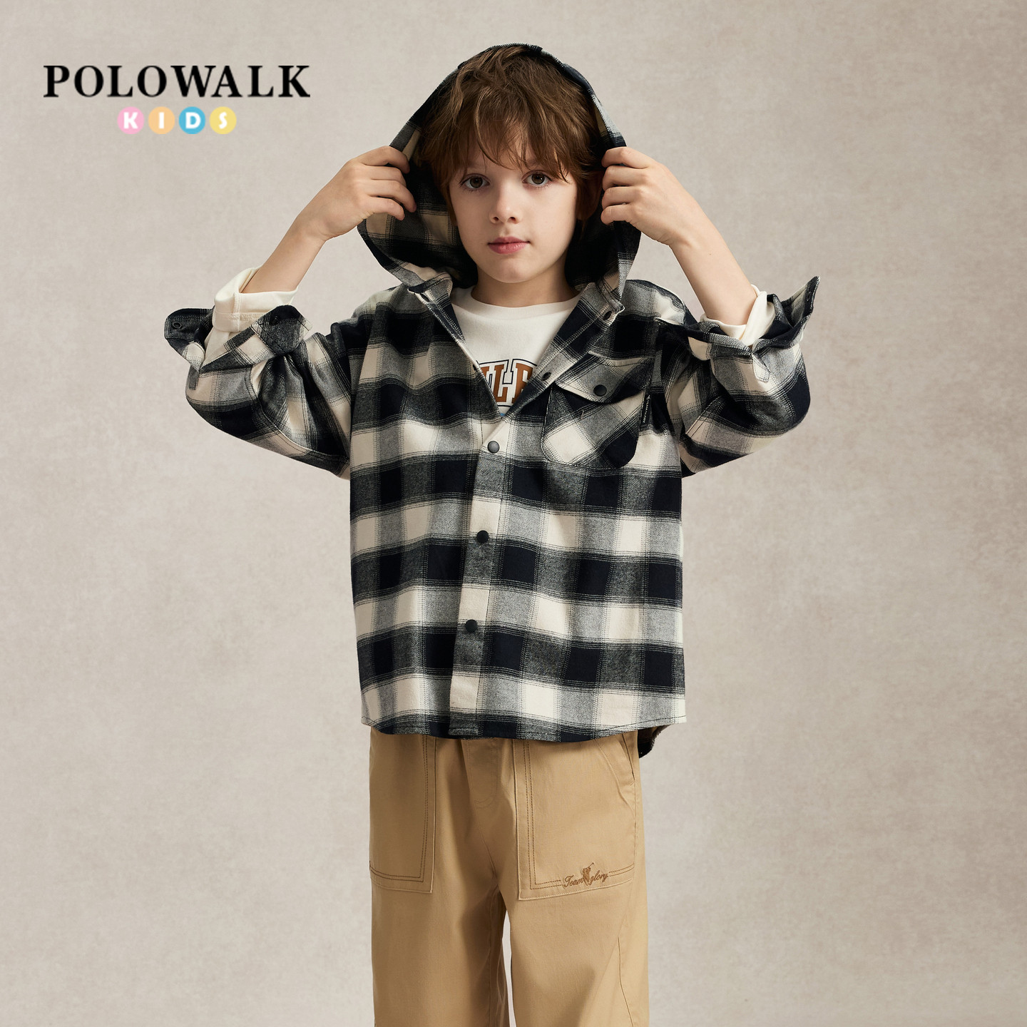 POLOWALK童装男童连帽长袖衬衫潮图片