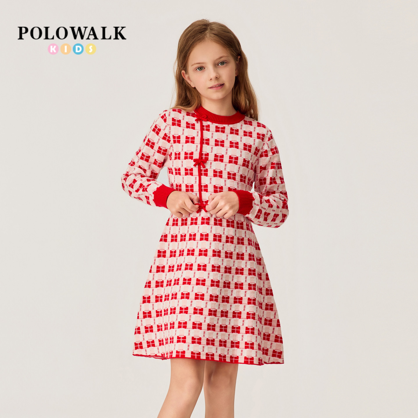 POLOWALK童装女童长袖针织连衣裙图片