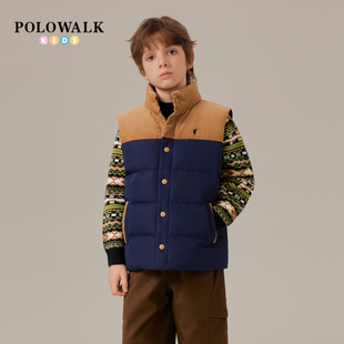 POLOWALK童装男童羽绒马甲2025秋季新款保罗儿童时尚撞色立领马夹