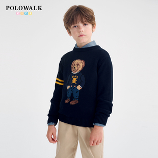POLOWALK童装男童毛衣2025秋季新款保罗儿童学院风小熊针织衫上衣