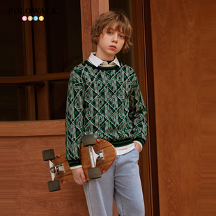 圆领针织衫 POLOWALK童装 男童经典 新款 中大童洋气套头毛衣 2024秋季