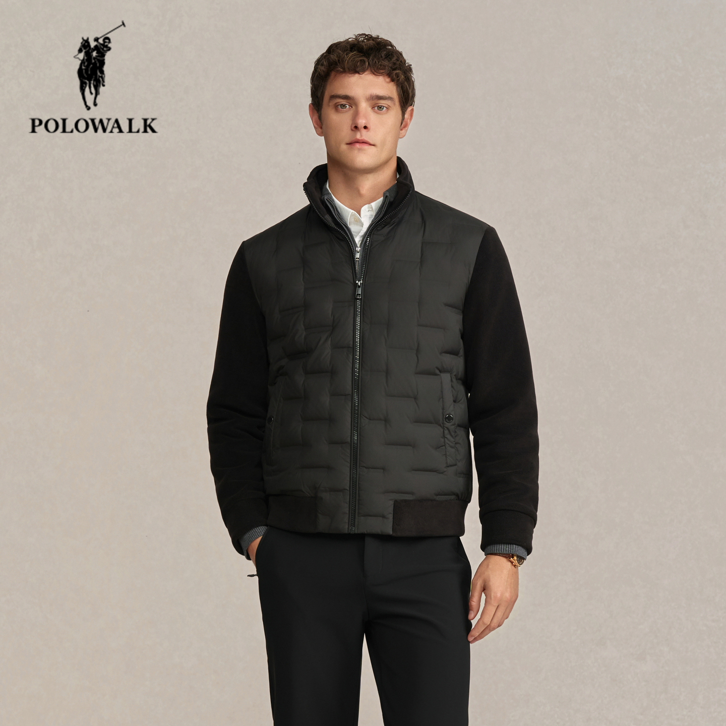 POLOWALK冬季新品立领拼接羽绒服