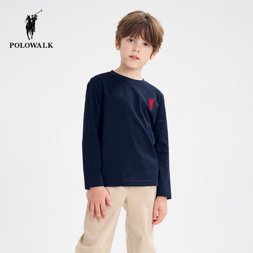 POLOWLAK刺绣LOGO圆领长袖T恤