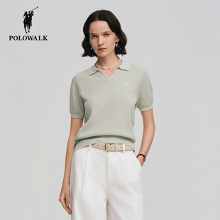 POLOWALK翻领短袖针织衫女2026夏季新款保罗女装简约休闲半袖上衣