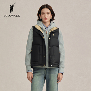 POLOWALK立领羽绒马甲女25冬季新款保罗女装休闲百搭加厚保暖背心