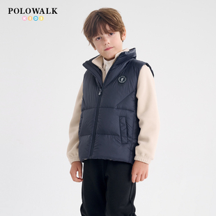 POLOWALK童装2024秋季新款男童羽绒马甲中大童时尚立领羽绒背心男