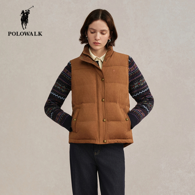 POLOWALK冬季新品麂皮羽绒马甲女