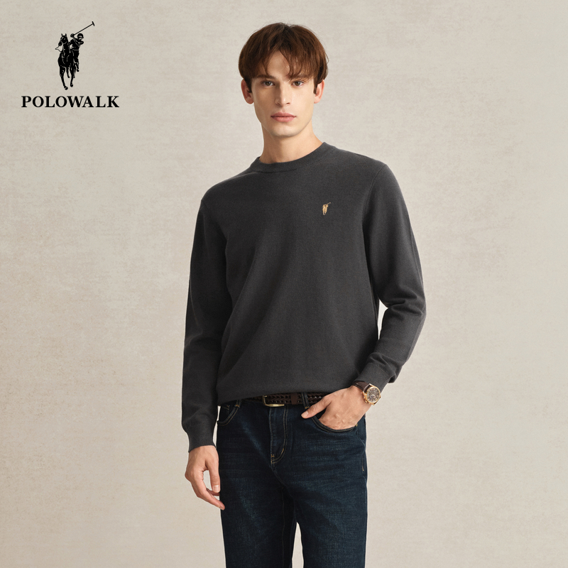 POLOWALK男士简约圆领百搭针织衫