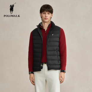 POLOWALK男士立领羽绒马甲2025冬季新款保罗男装经典纯色马夹背心