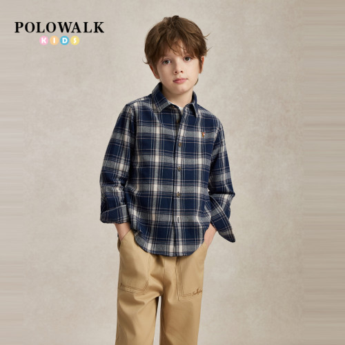 POLOWALK童装男童格纹长袖衬衫