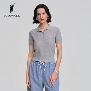 POLOWALK翻领短袖针织衫女2026夏季新款保罗女装通勤气质毛衣半袖