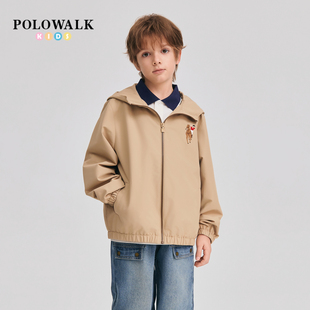 POLOWALK童装男童外套2026年春季新款保罗儿童休闲连帽梭织上衣潮