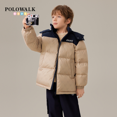 POLOWALK男童字母印花连帽羽绒服