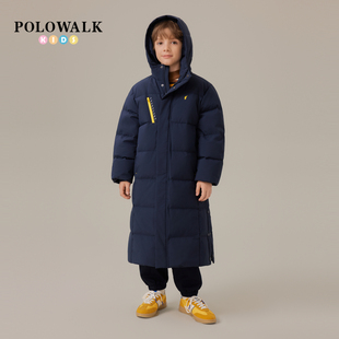 POLOWALK童装男童连帽羽绒服25冬季新款保罗儿童长款保暖羽绒外套