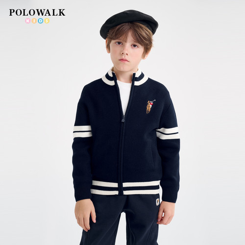 POLOWALK男童潮流棒球领针织开衫