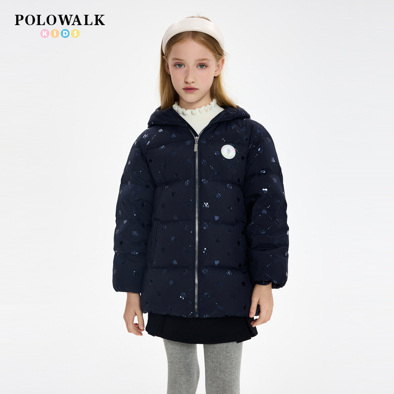 商场同款女童时尚米色连帽羽绒服