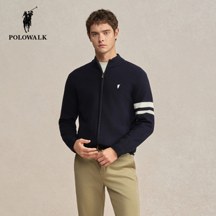 POLOWALK男士针织开衫2025冬季新款保罗男装通勤保暖立领毛衣外套
