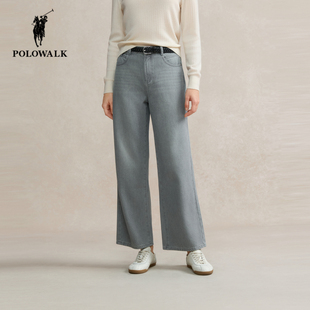 POLOWALK微喇牛仔裤女2025秋季新款保罗女装简约休闲百搭直筒裤子