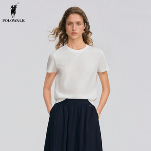 POLOWALK白色短袖T恤女26夏季新款保罗女装简约百搭休闲圆领上衣