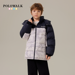POLOWALK童装男童连帽羽绒服25秋冬新款保罗儿童时尚保暖撞色外套
