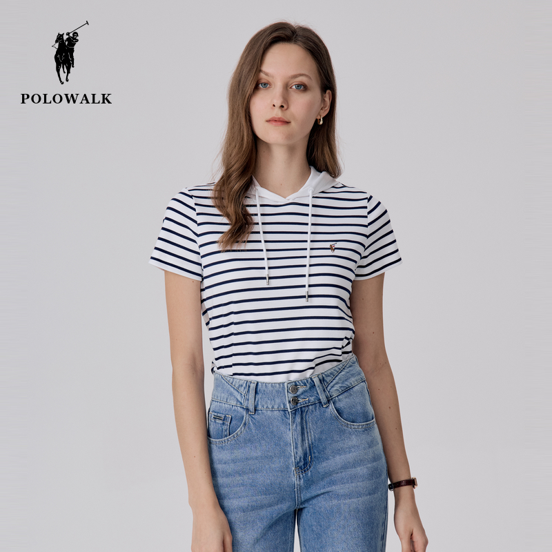 短袖休闲风常规POLOWALK连帽短袖