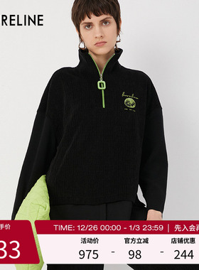 LAURELINE/洛瑞琳2023年冬季新款运动风显瘦假两件高领保暖上衣女