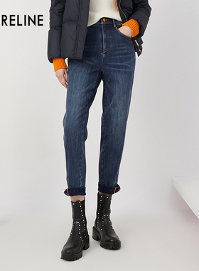 LAURELINE/洛瑞琳时髦百搭牛仔裤2023冬季新款摩登复古通勤长裤女