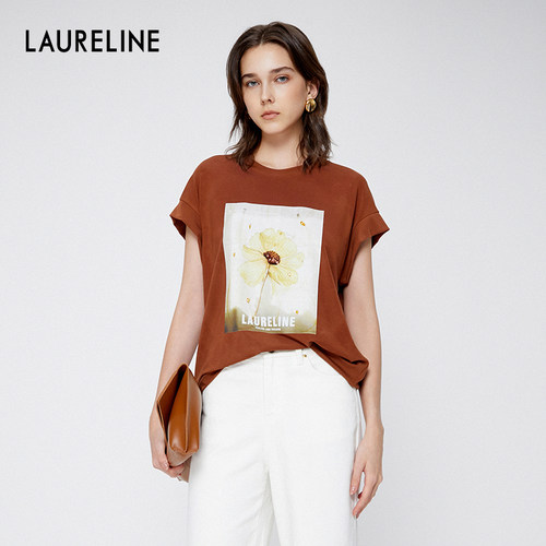 LAURELINE/洛瑞琳T恤2025年夏季新款简约休闲风百搭印花短袖女