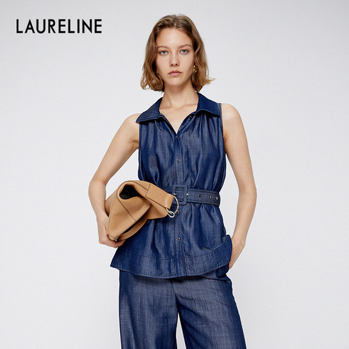 LAURELINE/洛瑞琳2025年夏季优雅气质温柔无袖衬衫女百搭简约上衣