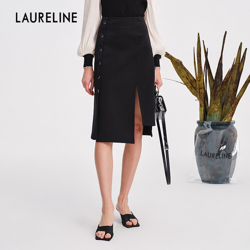 LAURELINE/洛瑞琳时髦开叉半裙年春季新款独特高级感裙子女