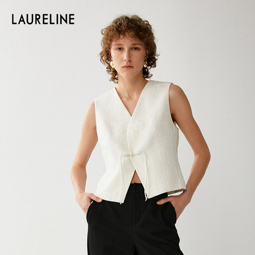 LAURELINE/洛瑞琳年秋季新款新中式提花马甲盘扣刺绣复古背心