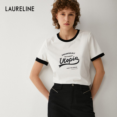 LAURELINE/洛瑞琳年夏季新款百搭短袖T恤女日常休闲通勤上衣