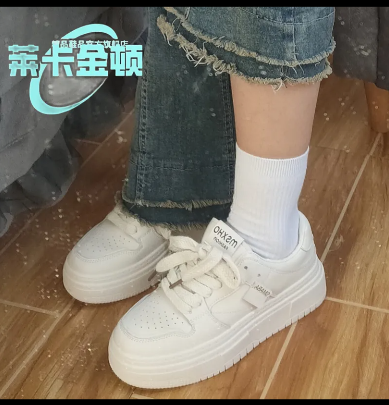 萊卡金頓松糕厚底小白鞋女2024春新款小眾百搭港風休閑運動板鞋潮