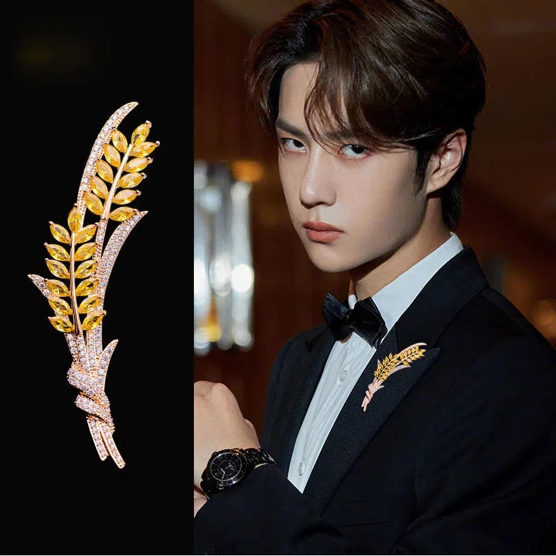 时尚新韩版金色麦穗胸花男士西装胸针高档奢华女大衣衬衣别针配饰